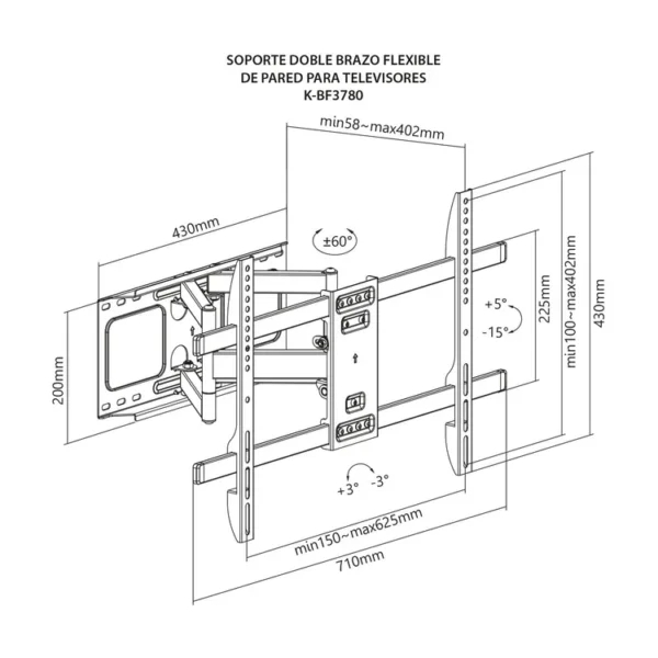 Base KALLEY Escualizable Doble Brazo Flexible K-BF3780 para televisores 37” y 80” - Imagen 10