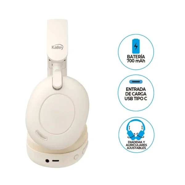 Audífonos de Diadema KALLEY Inalámbricos Bluetooth Over Ear K-AC2 Cancelación de Ruido Crema - Imagen 7