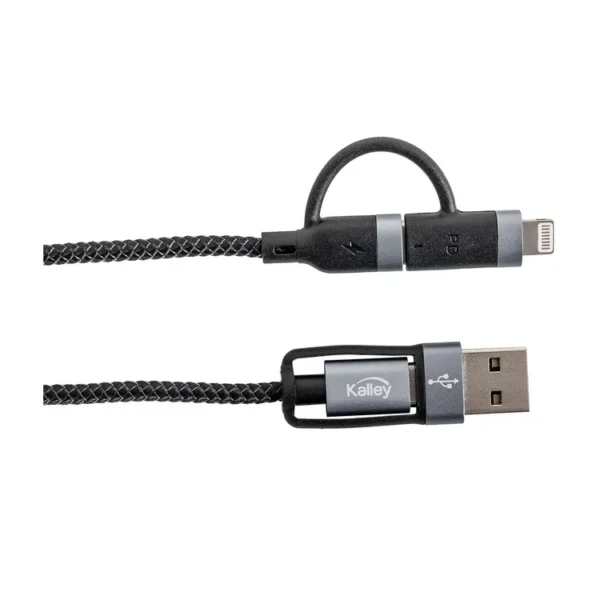 Cable KALLEY 4 en 1 USB|USB-C a USB-C|Lightning de 1 Metro Negro - Imagen 2
