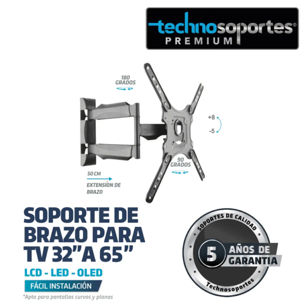 Base TECHNOSOPORTES Escualizable de Brazo para Televisores de 32" a 65" - Imagen 2