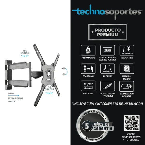 Base TECHNOSOPORTES Escualizable de Brazo para Televisores de 32" a 65" - Imagen 3