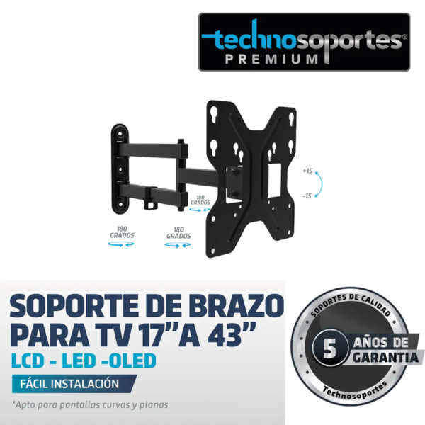 Base TECHNOSOPORTES Escualizable de Brazo para Televisores de 17" a 43" - Imagen 2