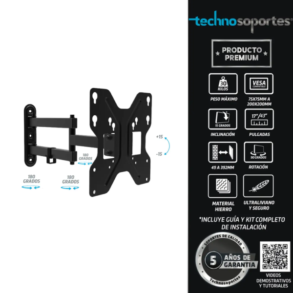 Base TECHNOSOPORTES Escualizable de Brazo para Televisores de 17" a 43" - Imagen 3