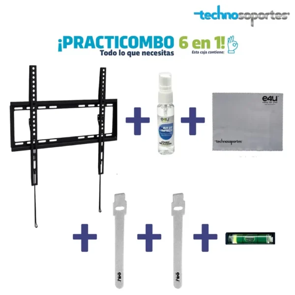 Base Fija TECHNOSOPORTES para TV de 32"a 65"+ Kit de Limpieza +<br> Paño Microfibra + 2 Correas Organizadoras + Nivel