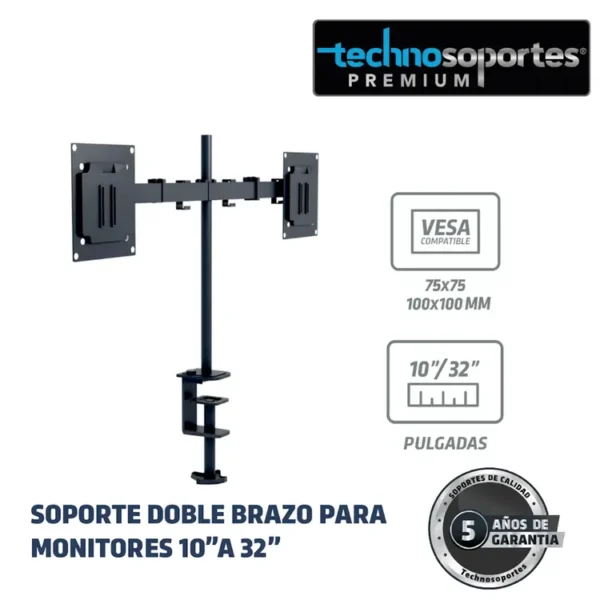 Soporte TECHNOSOPORTES Escualizable Doble BRAZO para Monitor de 10" a 32" + 2 Correas de Velcro - Imagen 6