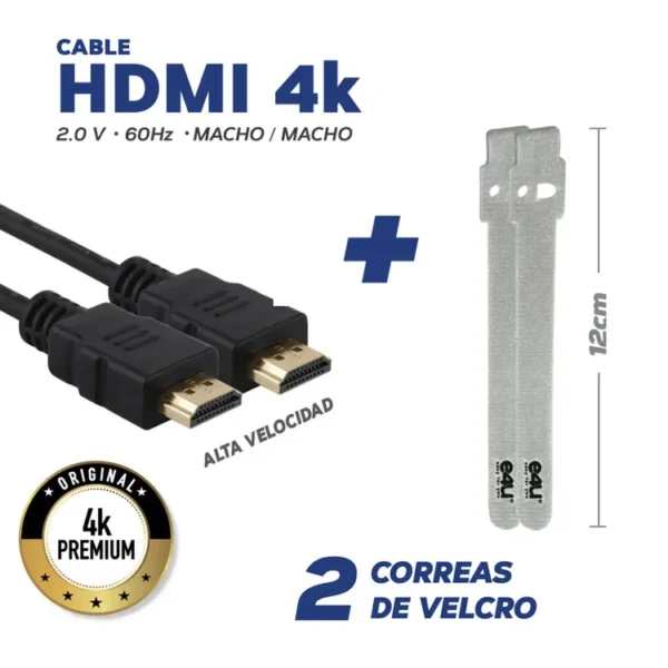 Cable E4U HDMI a HDMI 4K Alta Velocidad  con Ethernet de 5 Metros + 2 Correas de Velcro - Imagen 7