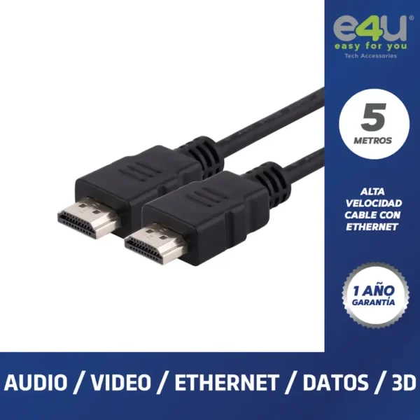Cable E4U HDMI a HDMI 4K Alta Velocidad  con Ethernet de 5 Metros + 2 Correas de Velcro - Imagen 9