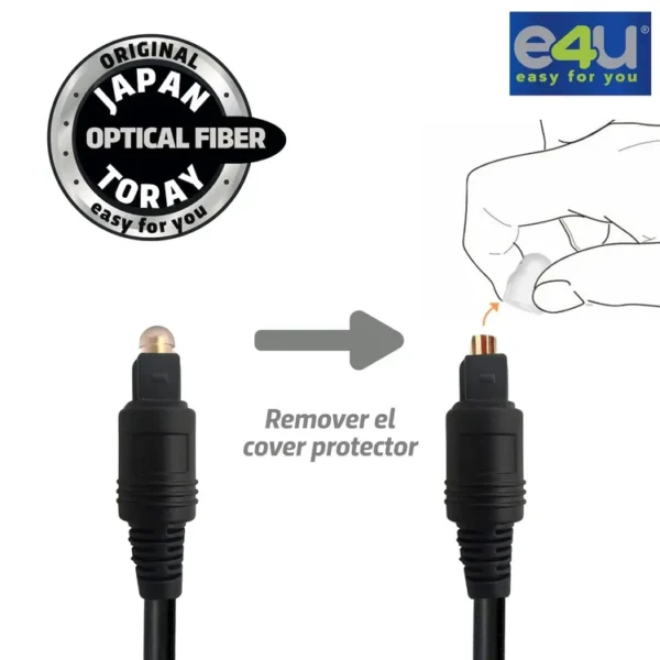Cable de Audio E4U Óptico Digital Premium  3 metros + 2 correas de Velcro - Imagen 2