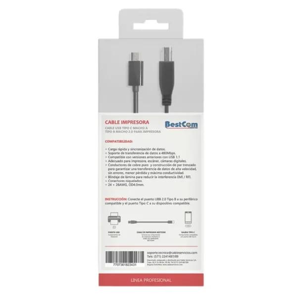Cable BESTCOM USB-C a Impresora 1.83 Metros - Imagen 5
