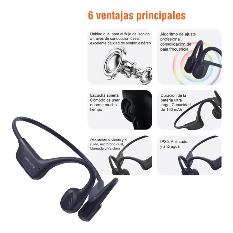 Audífonos ESENSES Inalámbricos Bluetooth Deportivos Open Ear de Conducción Ósea EB-7000-BC Negro - Imagen 7