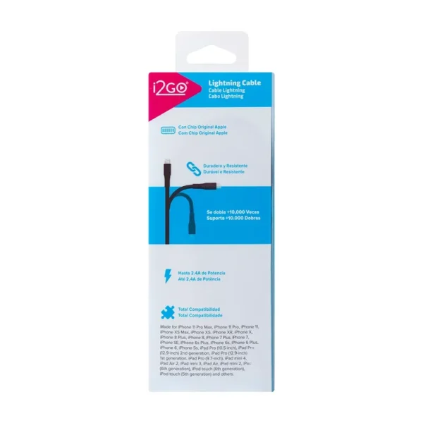 Cable i2GO USB-A a Lightning 1.2 Metros MFI Negro - Imagen 7