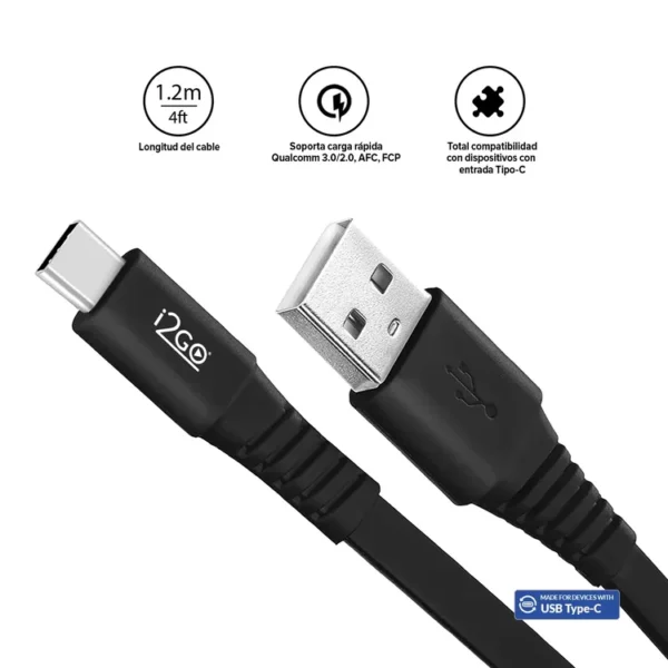 Cable i2GO USB-A a USB-C 1.2 Metros Negro - Imagen 3