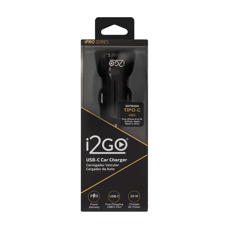 Adaptador|Cargador de Carro i2GO USB-C 20W Carga Rápida Negro - Imagen 4