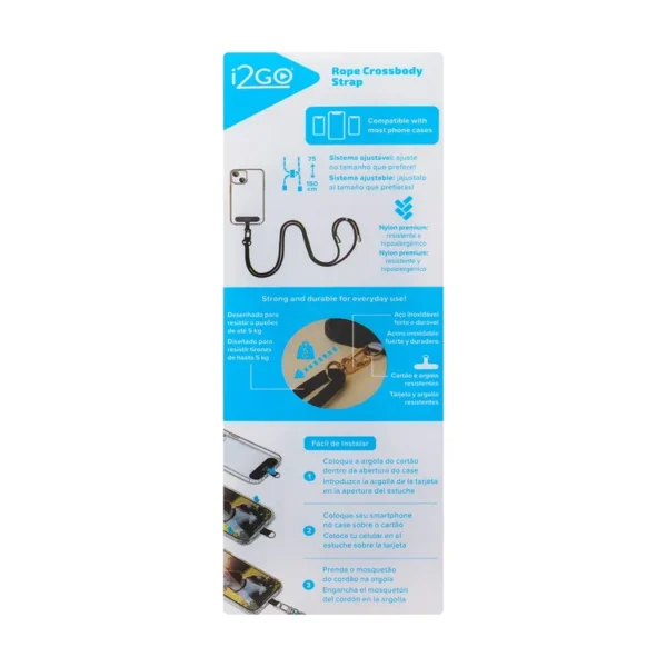 Cordón Colgante Universal  i2GO para Celular Crossbody Negro - Imagen 6