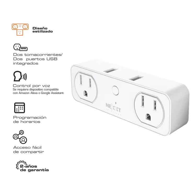Toma Corriente Inteligente NEXXT WiFI NHP-D610 para Interiores 2 Tomas + 2 Puertos USB Blanco - Imagen 6