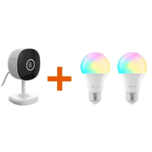 Kit NEXXT Hogar Inteligente Cámara de Seguridad Fija WiFi 2K + 2 Bombillos Inteligentes LED WiFi 110V Multicolor