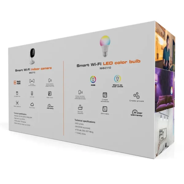 Kit NEXXT Hogar Inteligente Cámara de Seguridad Fija WiFi 2K + 2 Bombillos Inteligentes LED WiFi 110V Multicolor - Imagen 7