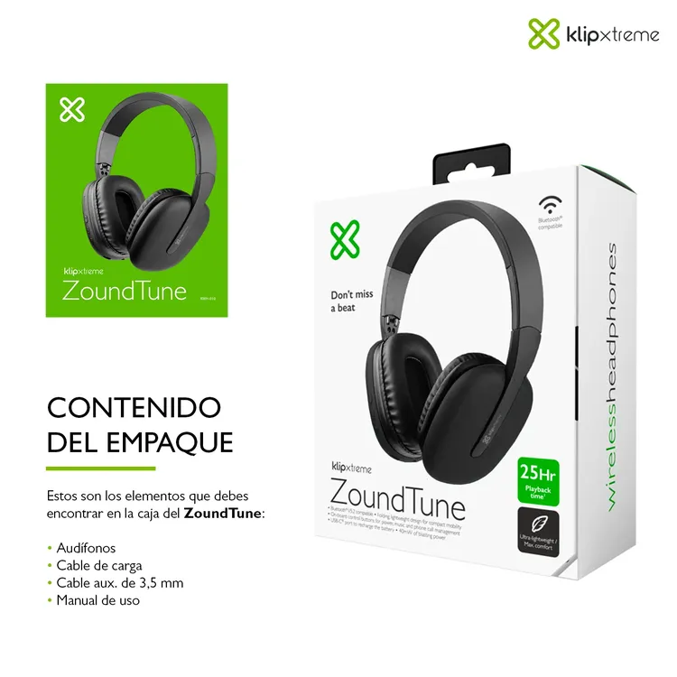 Audífonos de Diadema KLIP XTREME Inalámbricos Bluetooth On Ear ZoundTune KWH010 Negro - Imagen 8