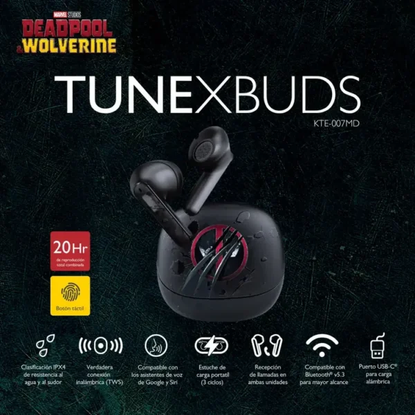 Audífonos KLIP XTREME Inalámbricos Bluetooth In Ear TWS KTE-007MD Deadpool & Wolverine Negro - Imagen 3