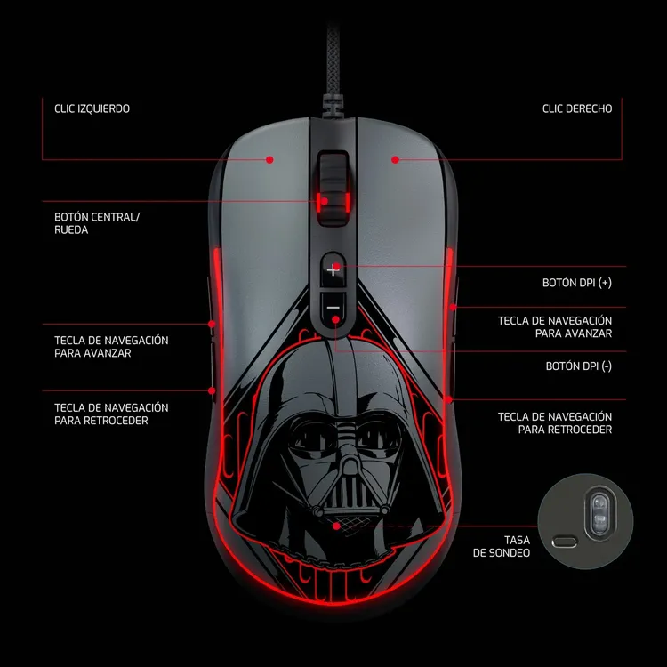 Mouse PRIMUS Alámbrico Ergonómico Gaming PMO-S203DS Star Dark Side Negro|Rojo - Imagen 3