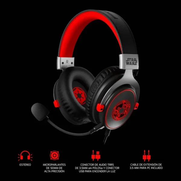 Audífonos de Diadema PRIMUS Alámbricos Over Ear Gaming PHS-S110DS Star Wars Dark Side Cancelación de Ruido Negro|Rojo - Imagen 3