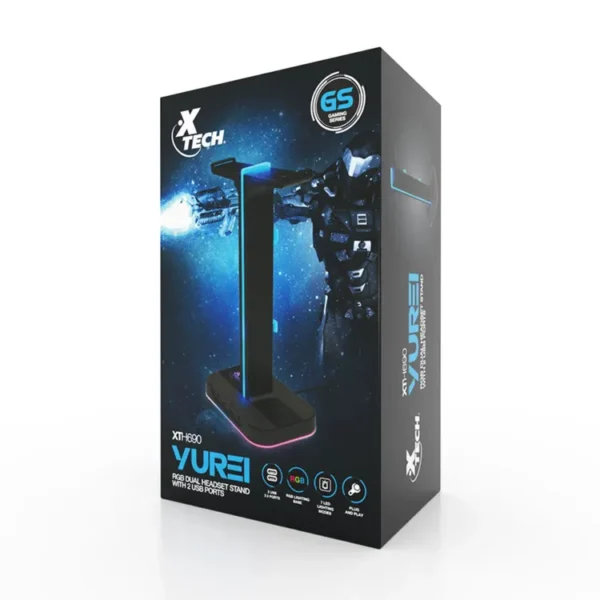 Soporte Doble para Diadema XTECH con Iluminación RGB y 2 Puertos USB XTH-690 Negro - Imagen 3