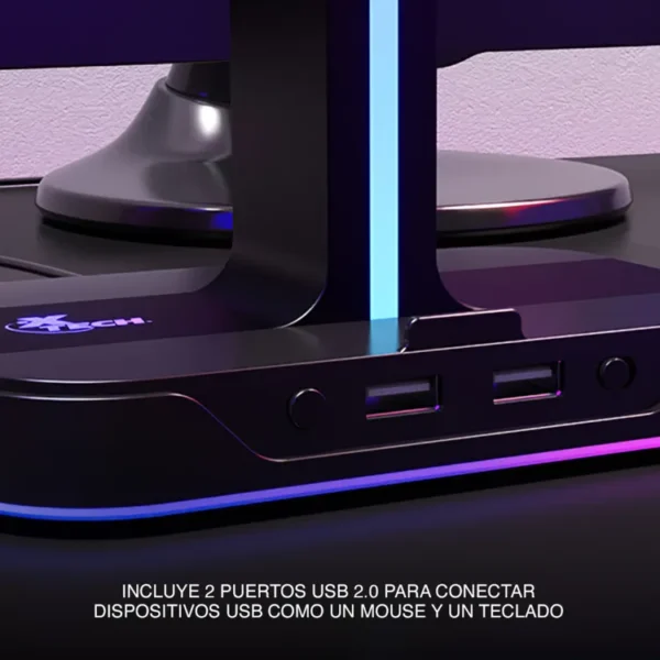 Soporte Doble para Diadema XTECH con Iluminación RGB y 2 Puertos USB XTH-690 Negro - Imagen 6