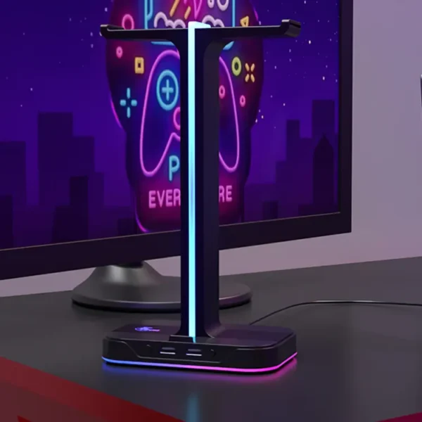 Soporte Doble para Diadema XTECH con Iluminación RGB y 2 Puertos USB XTH-690 Negro - Imagen 7