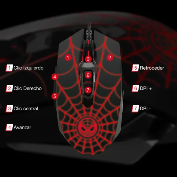 Mouse XTECH Alámbrico Óptico Gaming Spider-Man Negro - Imagen 3
