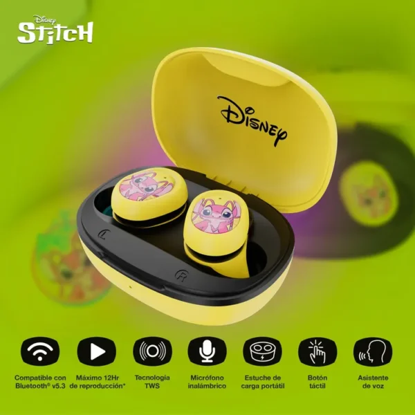 Audífonos XTECH Inalámbricos Bluetooth In Ear TWS XTH-D701ST-YL Disney Stitch Amarillo - Imagen 3
