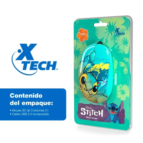 Mouse XTECH Alámbrico Óptico USB XTM-D406ST-BL Disney Stitch Azul - Imagen 8
