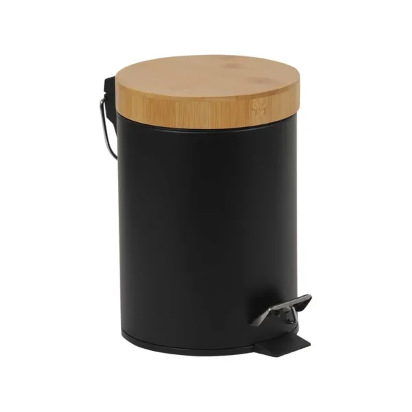 Papelera de Pedal FREE HOME 3 Litros Negra con Tapa Tipo Bambú