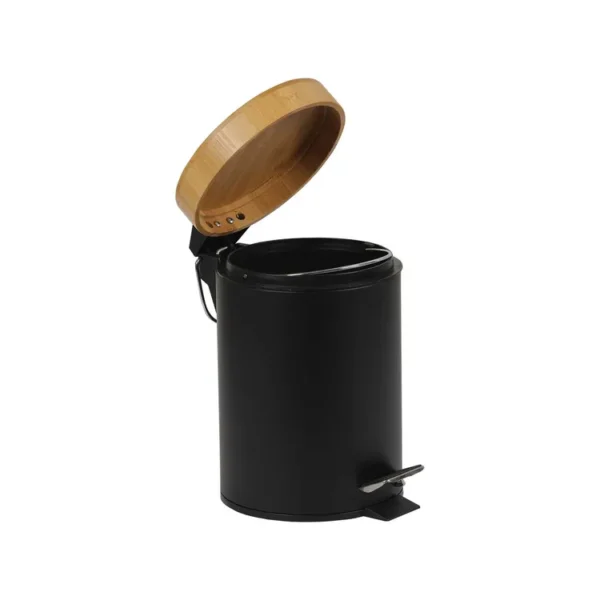 Papelera de Pedal FREE HOME 3 Litros Negra con Tapa Tipo Bambú - Imagen 2
