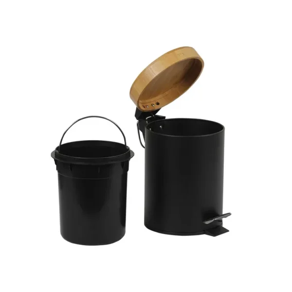 Papelera de Pedal FREE HOME 3 Litros Negra con Tapa Tipo Bambú - Imagen 3