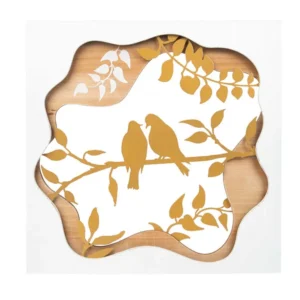 Cuadro Decorativo FREE HOME Pareja de Pájaros Dorado Blanco 40 x 40 x 4 cm