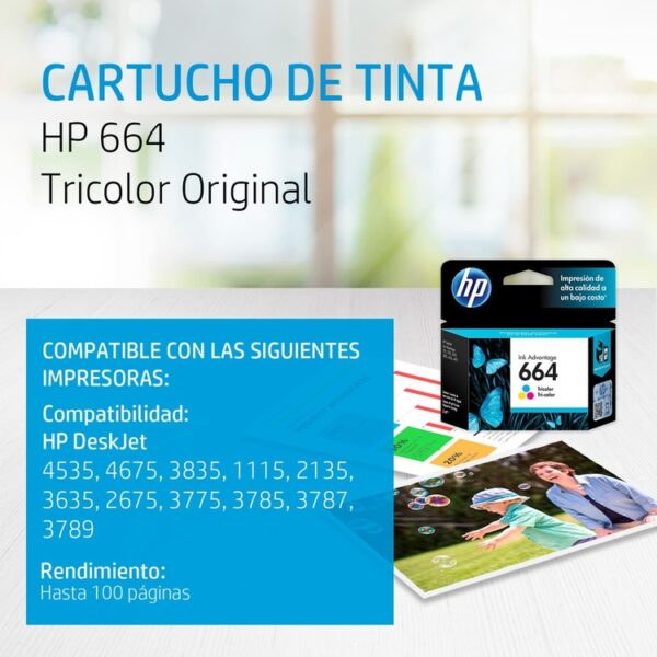 Cartucho de Tinta HP 664 Tricolor - Imagen 2