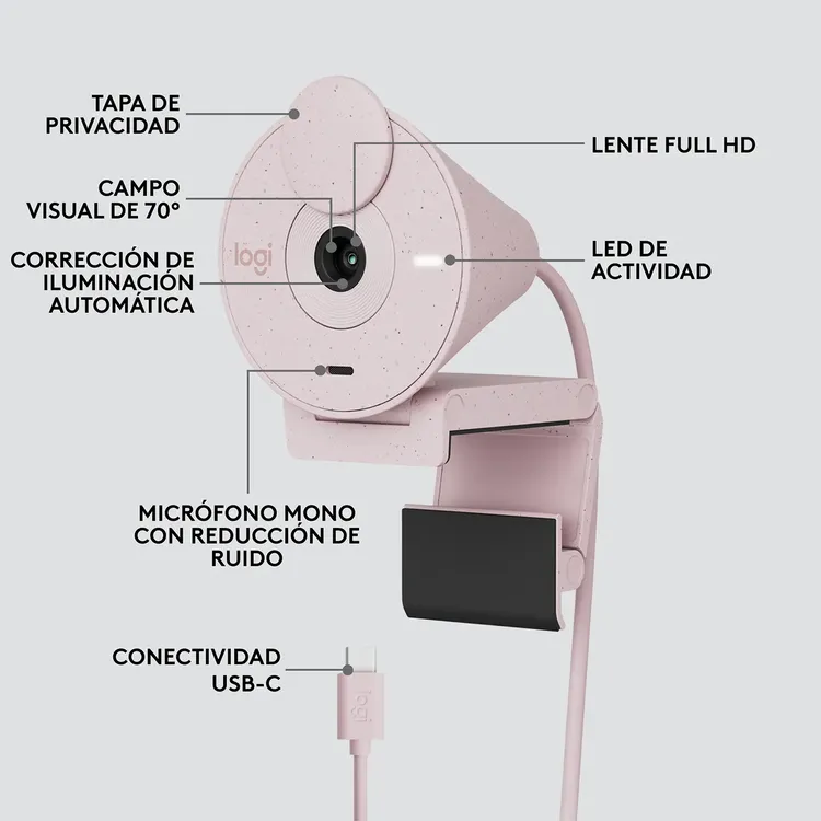 Camara Web LOGITECH FHD Brio 300 Rosada - Imagen 6