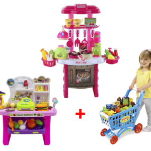 Cocina Infantil + Supermercado + Carrito