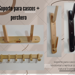 BASE PARA CASCO MADERA 2 PUESTOS + PERCH