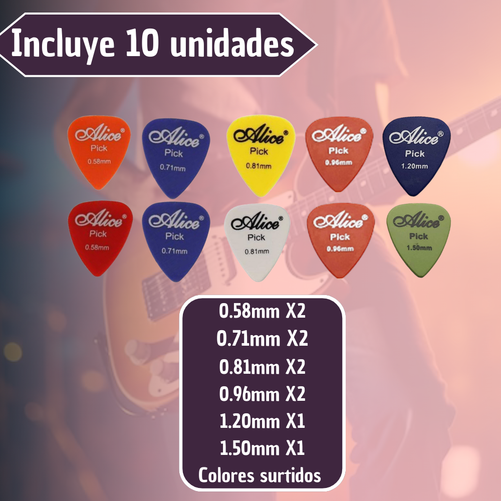 Set X 10 Uñas Picks Puas Alice Guitarra