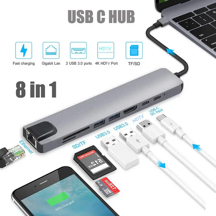ADAPTADOR HUB 8 EN 1 TIPO C USB-C - Imagen 2
