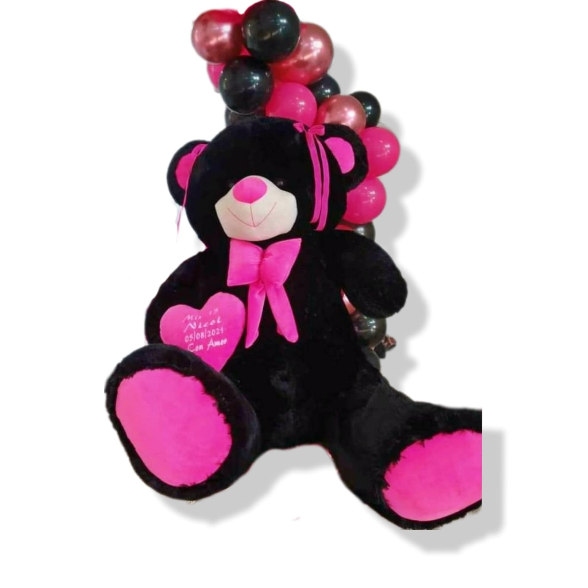 OSO DE PELUCHE NEGRO CON FUCSIA DE 1,30