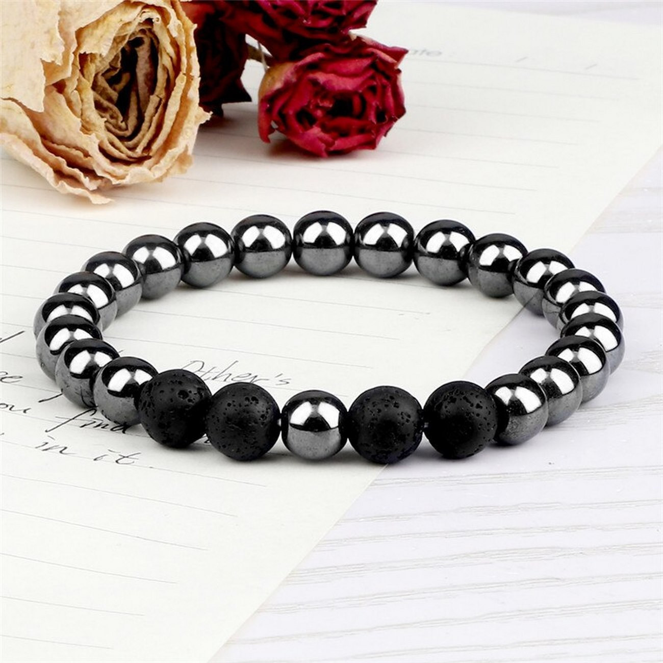 Pulsera Cuarzo Hematita Piedra Volcanica