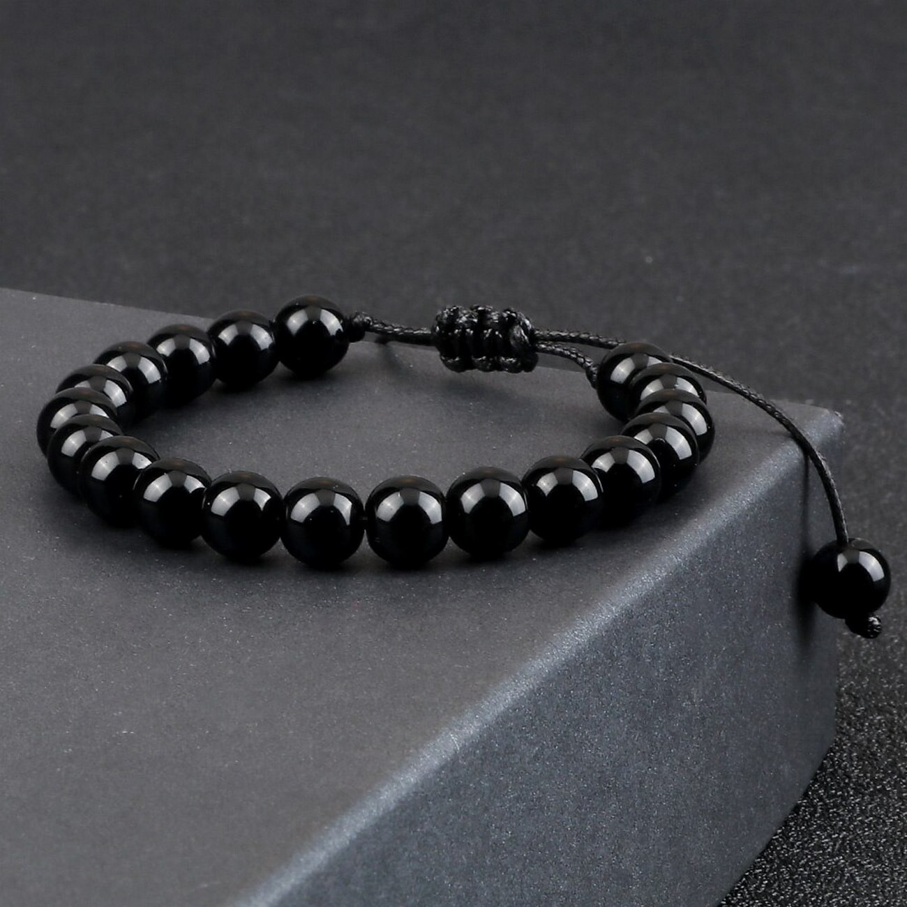 Pulsera Cuarzo Onix Tejida + Estuche