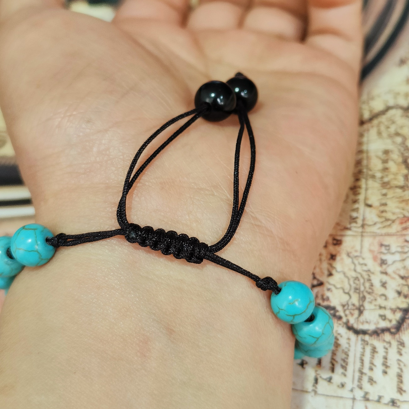 Pulsera Cuarzo Turquesa Nudos Tejida