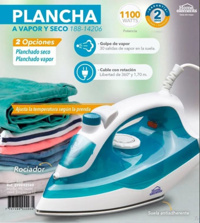 Plancha Home Elements Para Ropa A Vapor - Imagen 2