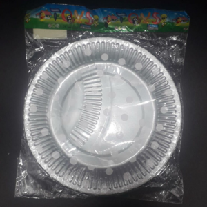 PLATO CARTON PUNTOS PLATEADO 18CM