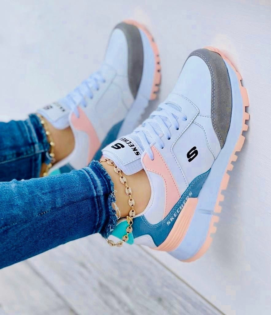 Skechers Blanco Rosa Dama