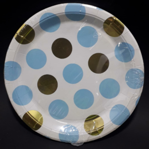 PLATO BLANCO PUNTOS AZUL Y DORADO 23CM