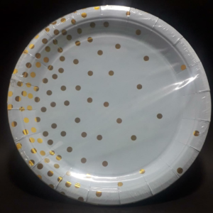 PLATO AZUL PUNTOS DORADO 23CM X 10 UNID
